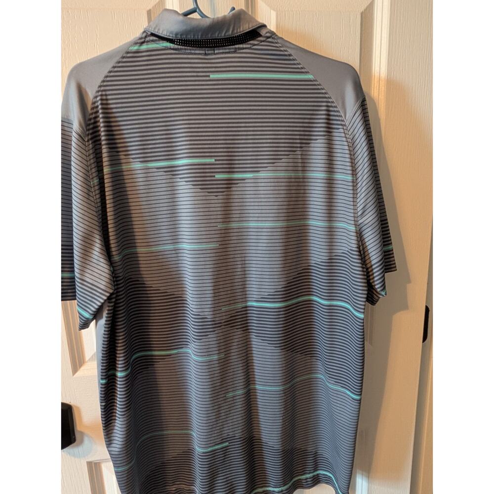 Nike Golf L Polo Tour Performance Dri-Fit Gray & Teal Striped Back Athletic - Picture 4 of 5